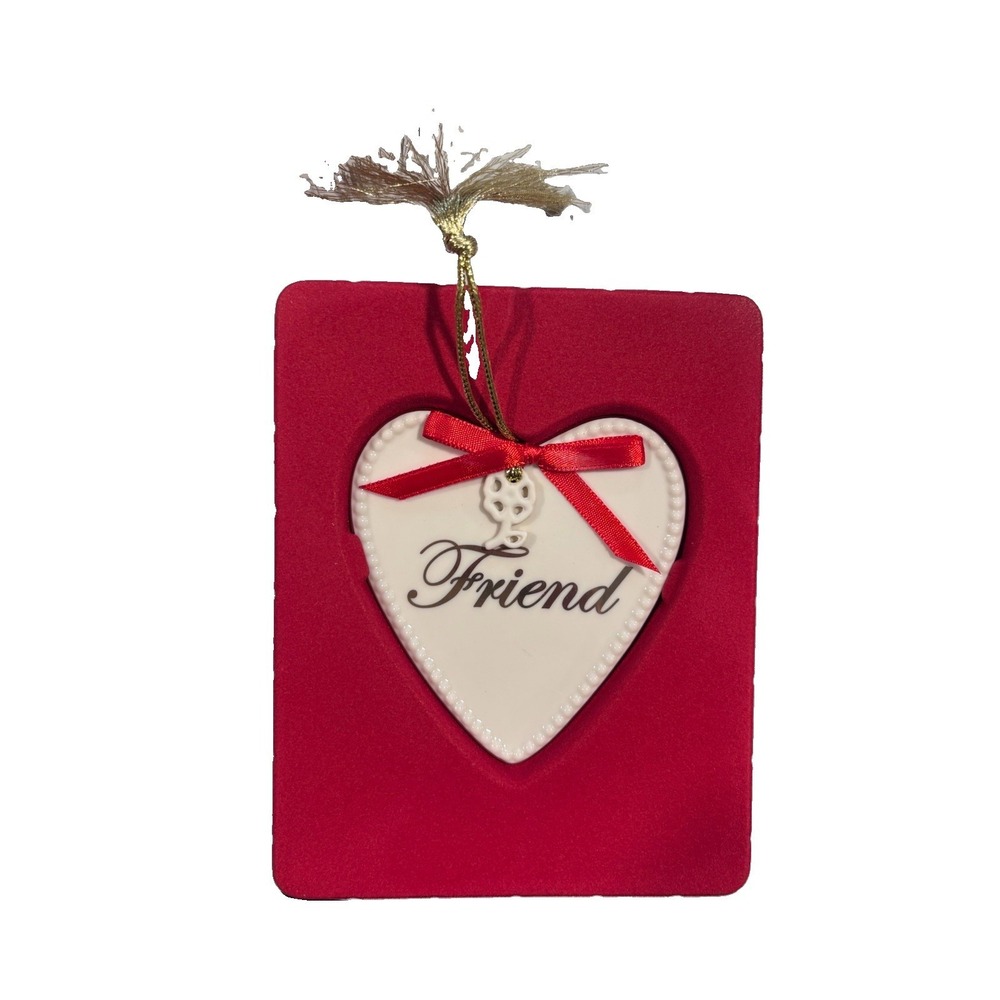 2022 LENOX "FRIEND" Pierced Flower Charm Porcelain Heart Ornament 3"x3.5" - Picture 3 of 5